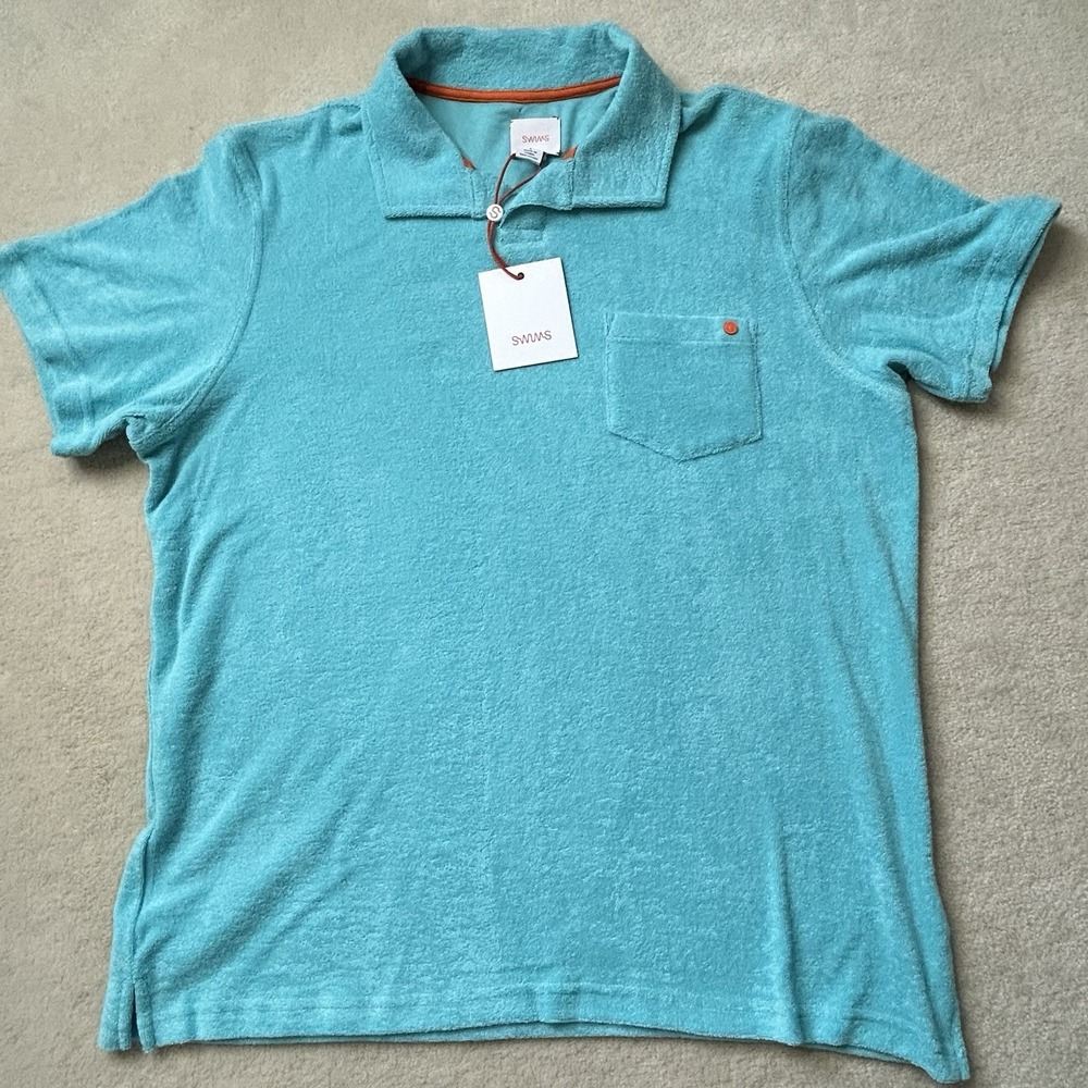 SWIMS Fontalina Terry Polo Shirt Men's Large Blue Casual